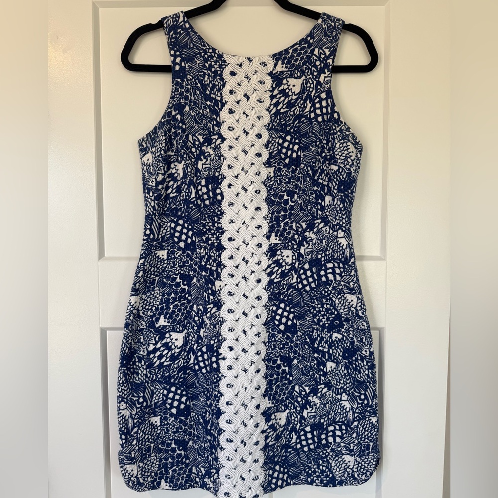 Lilly Pulitzer for Target Upstream Blue White Fish Shift Dress - size 6, Women’s